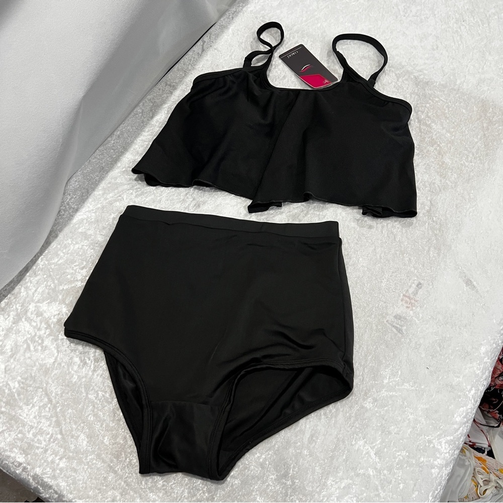 High-waisted Tankini Swimsuit Set Size Large Black Bathing-Suit Swimwear